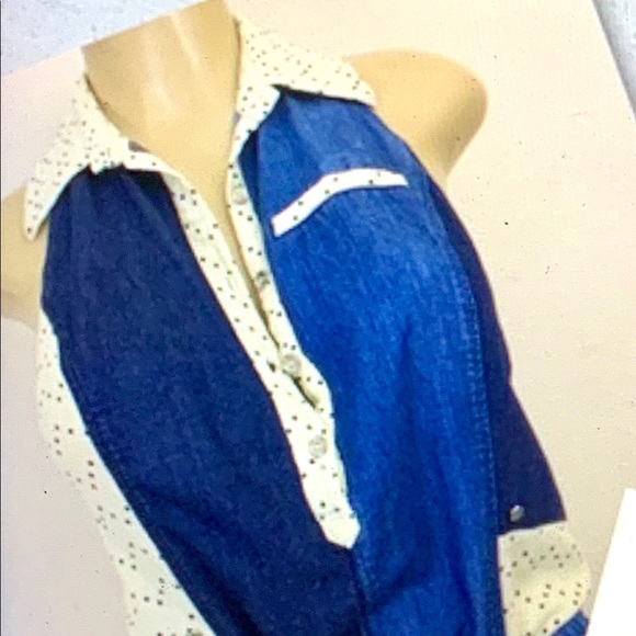 Viva Vena! Dress S Shirt Style Patchwork Denim - Picture 5 of 6